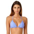 Juniors' California Sunshine Grommet Lace Triangle Bikini Top, Women's, Size: Medium, Light Blue