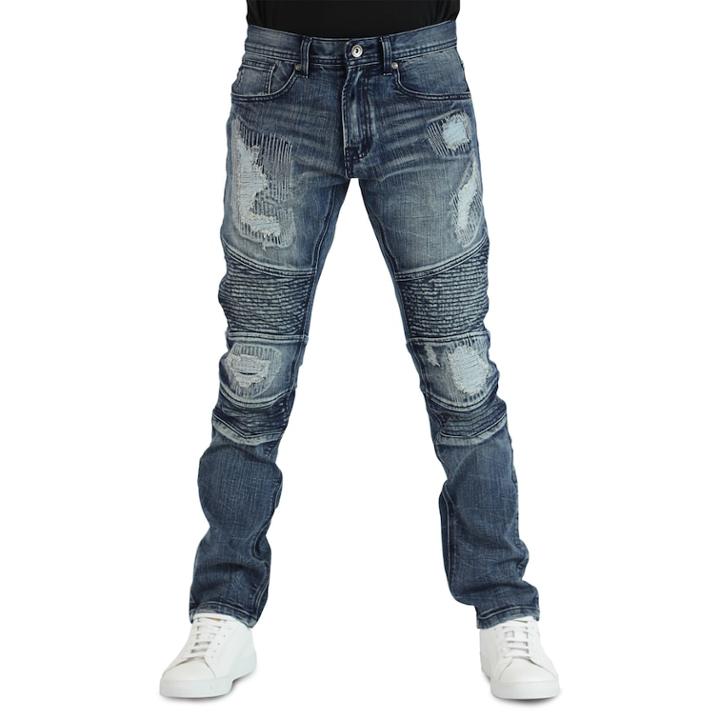 Men's True Luck Yuna Moto Slim-fit Jeans, Size: 42x32, Dark Blue