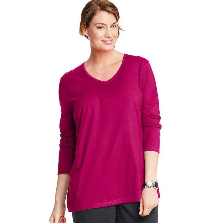 Plus Size Just My Size Long Sleeve V-neck Tee, Women's, Size: 2xl, Med Pink