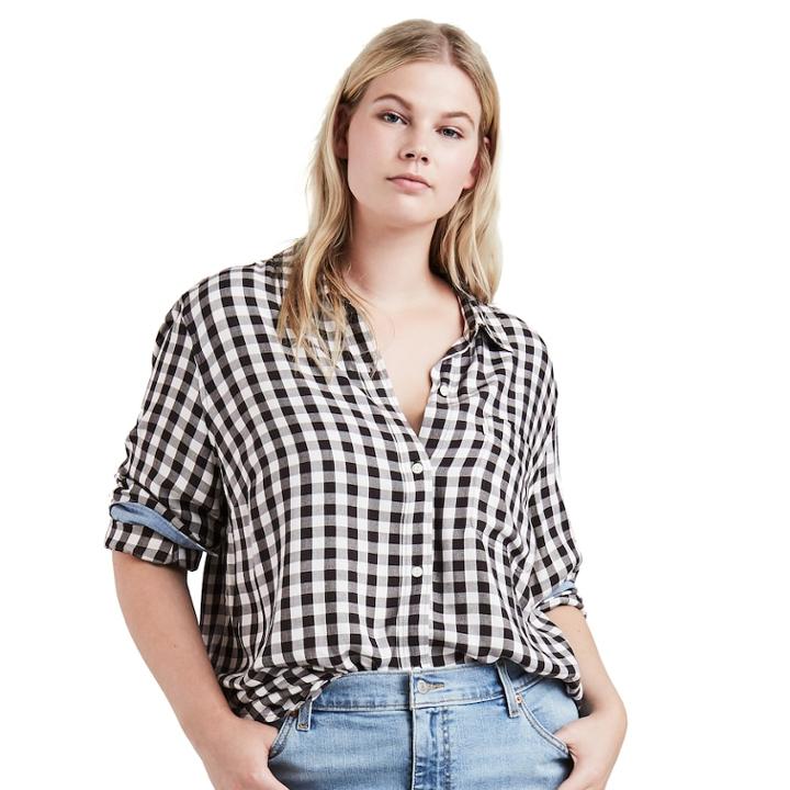 Plus Size Levi's Button Front Top, Women's, Size: 2xl, Black