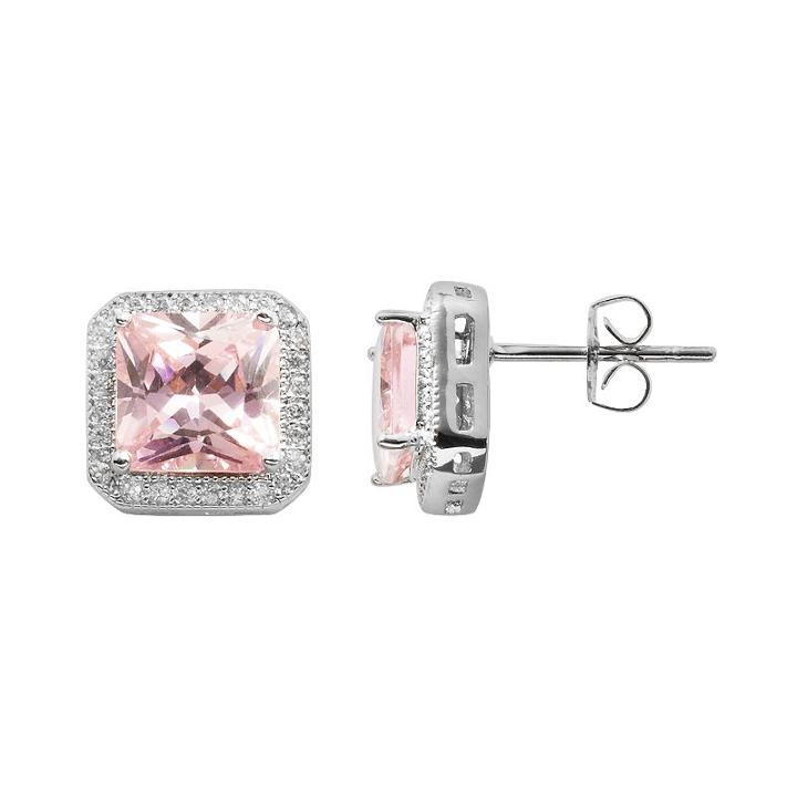 The Silver Lining Silver Plated And White Cubic Zirconia Square Frame Stud Earrings, Women's