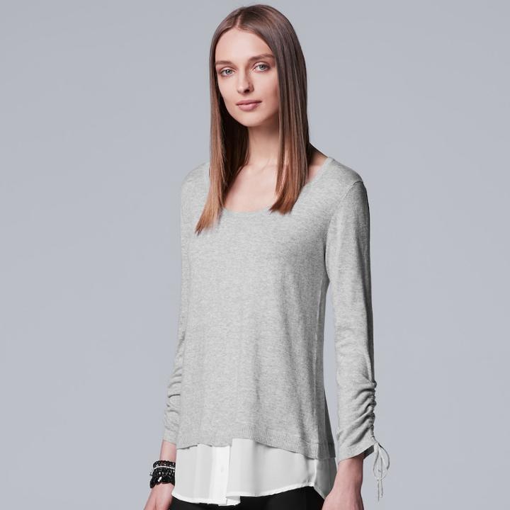 Women's Simply Vera Vera Wang Drawstring Mock-layer Top, Size: Xl, Light Grey