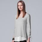 Women's Simply Vera Vera Wang Drawstring Mock-layer Top, Size: Xl, Light Grey