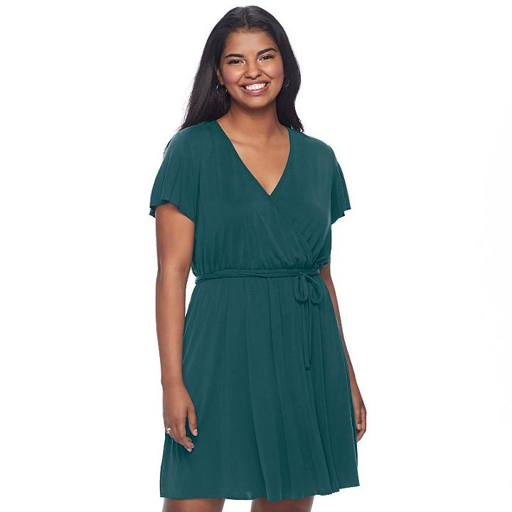 Juniors' Plus Size Mudd&reg; Faux-wrap Dress, Teens, Size: 1xl, Green
