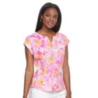 Women's Caribbean Joe Floral Linen Blend Tee, Size: Xl, Med Pink