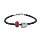 Insignia Collection Nascar Dale Earnhardt Jr. Leather Bracelet And Sterling Silver 88 Helmet Bead Set, Women's, Size: 7.5, Red