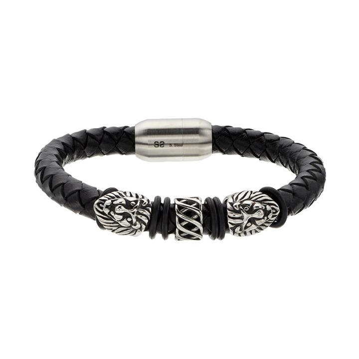 Focus For Men Stainless Steel & Leather Men's Lion's Head Bracelet, Size: 8.5, Silver
