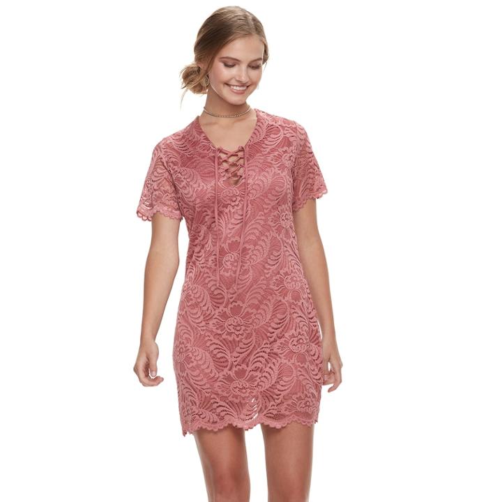 Juniors' Liberty Love Lace Bodycon Dress, Teens, Size: Medium, Med Pink