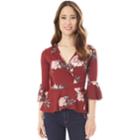 Juniors' Iz Byer Floral Faux-wrap Top, Teens, Size: Large, Burgundy Floral