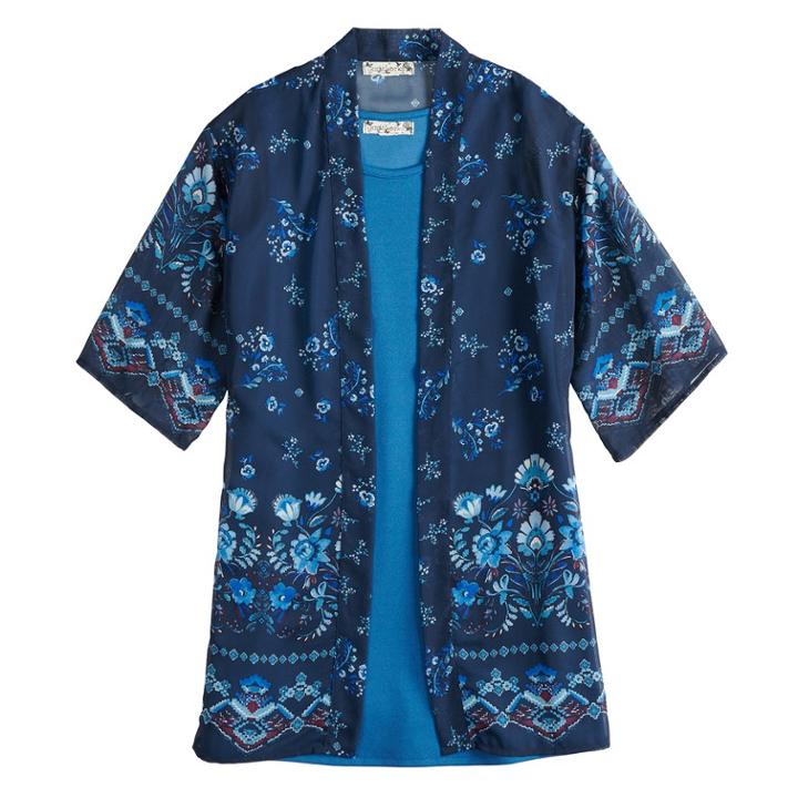 Girls 7-16 & Plus Size Knitworks Sleeveless Dress & Graphic Print Kimono, Size: 20 1/2, Med Blue
