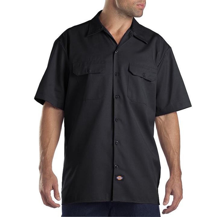 Men's Dickies Original Fit Twill Work Shirt, Size: Small, Black