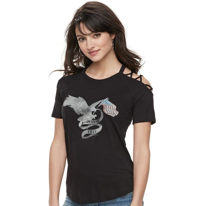 Women's Rock & Republic&reg; Born To Be Free Cold-shoulder Tee, Size: Xl, Black