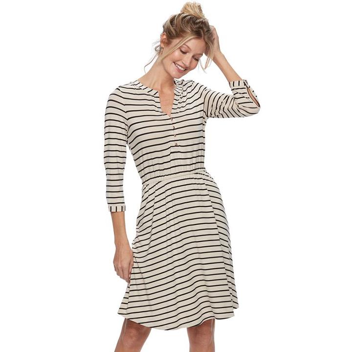 Women's Dana Shirred Buchman Shirtdress, Size: Large, Beig/green (beig/khaki)