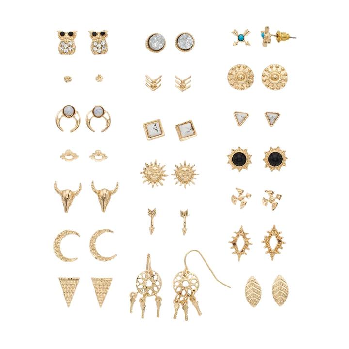 Gold Tone Nickel Free Stud & Drop Earring Set, Women's