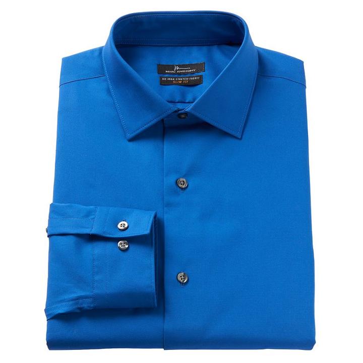 Men's Marc Anthony Slim-fit Non-iron Stretch Dress Shirt, Size: 14.5-32/33, Dark Blue