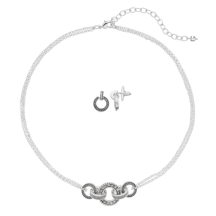 Napier Circle Link Collar Necklace & Drop Earring Set, Women's, Silver