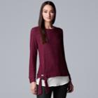 Women's Simply Vera Vera Wang Mock-layer Knot Top, Size: Xl, Dark Red