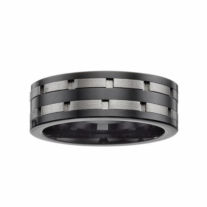 Stainless Steel & Black Ceramic Double Brick Band - Men, Size: 10