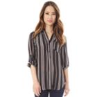 Juniors' Iz Byer Roll-tab Popover Top, Teens, Size: Medium, Black White Stripe