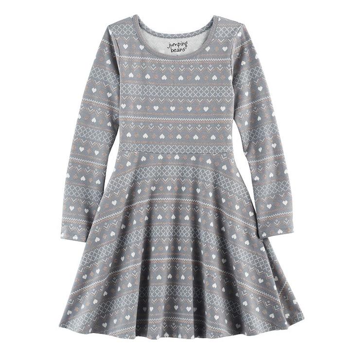 Girls 4-10 Jumping Beans&reg; Long-sleeved Print Skater Dress, Size: 10, Med Grey