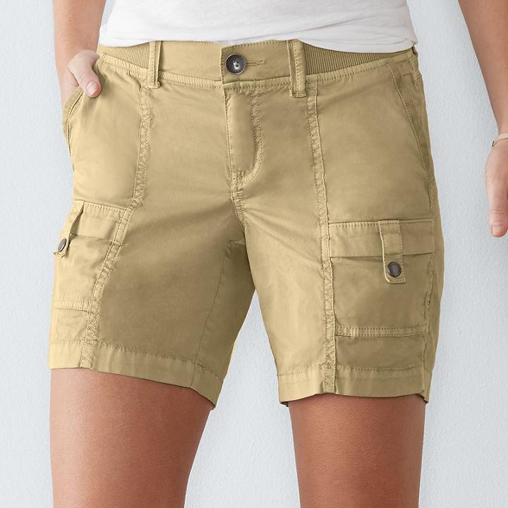 Women's Sonoma Goods For Life&trade; Comfort Waist Shorts, Size: 12, Beig/green (beig/khaki)