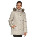 Women's Towne By London Fog Down Hooded Quilted Puffer Jacket, Size: Small, Light Grey