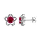 Laura Ashley 10k White Gold Lab-created Ruby & Diamond Accent Flower Stud Earrings, Women's, Red