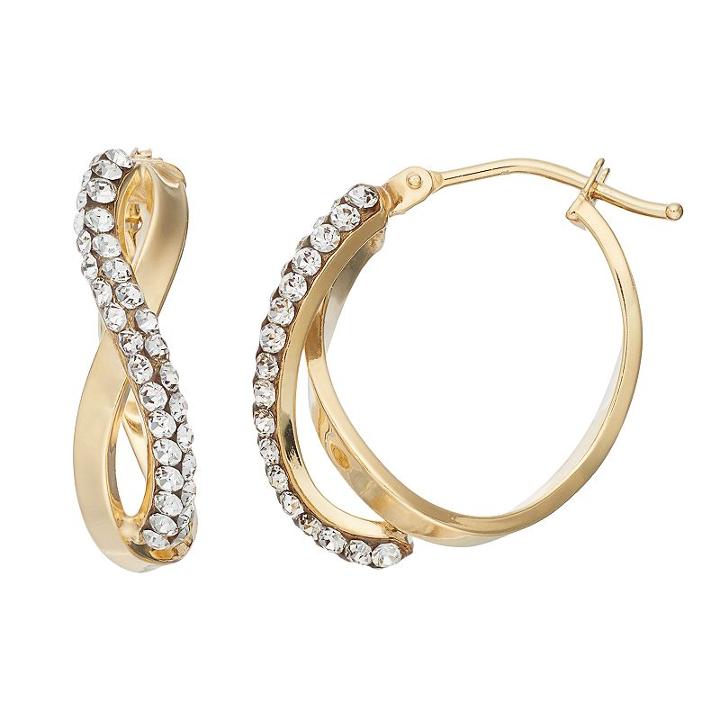 Gold 'n' Ice 10k Gold Crystal Infinity Hoop Earrings, Women's, White