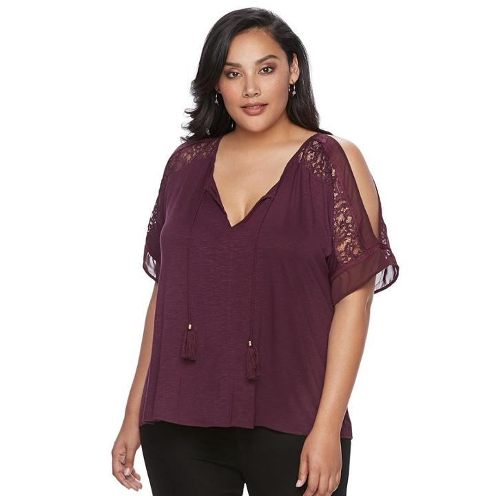 Plus Size Jennifer Lopez Cold-shoulder Top, Women's, Size: 0x, Drk Purple