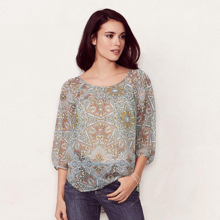 Women's Lc Lauren Conrad Pintuck Peasant Top, Size: Large, White