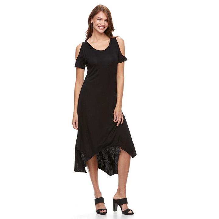 Women's Kate And Sam Cold-shoulder High-low Dress, Size: Medium, Black