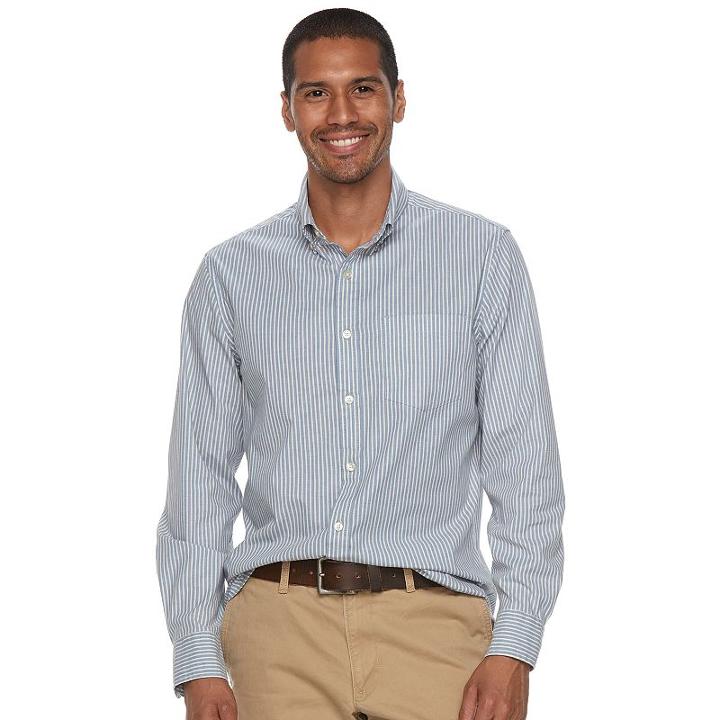 Men's Sonoma Goods For Life&trade; Flexwear Slim-fit Plaid Poplin Button-down Shirt, Size: Xxl, Gold
