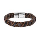 Men's Black & Brown Leather Woven Bracelet, Size: 8.5, Multicolor