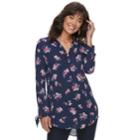 Women's Elle&trade; Tie-hem Splitneck Tunic, Size: Xl, Blue (navy)