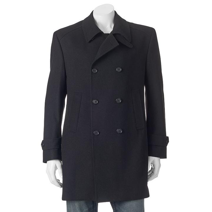 Men's Billy London Double-breasted 35-in. Wool-blend Top Coat, Size: 46 Long, Black