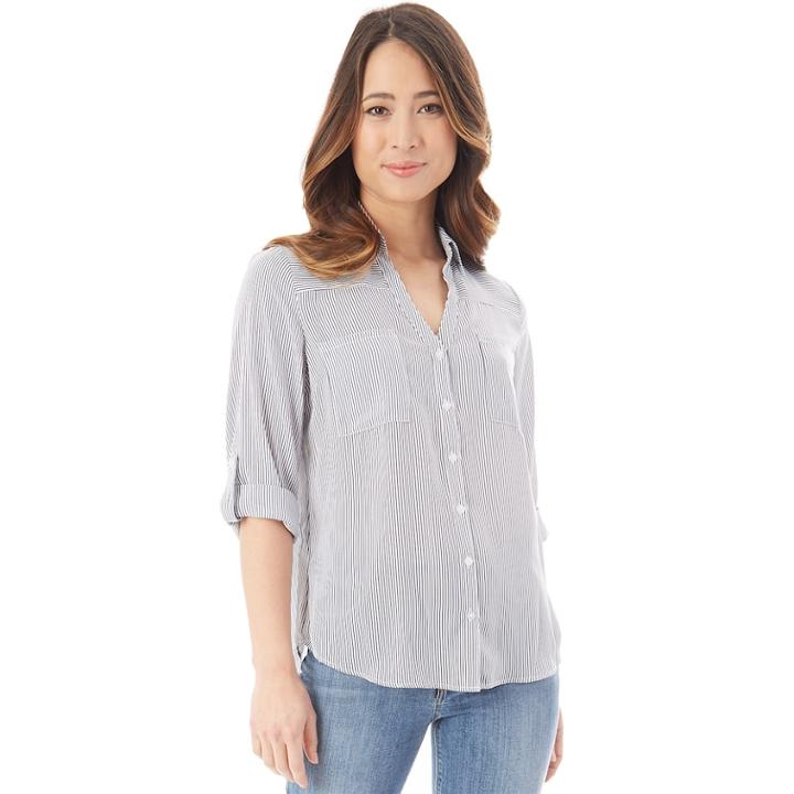 Juniors' Iz Byer Roll-tab Shirt, Teens, Size: Xl, Blue White Stripe