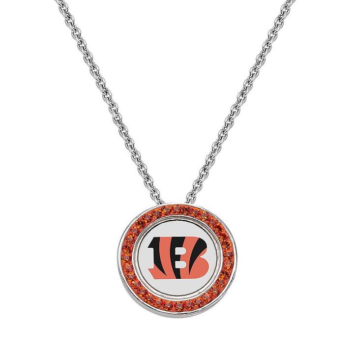 Cincinnati Bengals Team Logo Crystal Pendant Necklace - Made With Swarovski Crystals, Women's, Size: 18, Orange