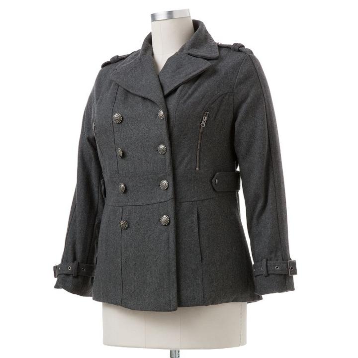Plus Size Excelled Military Wool Peacoat, Women's, Size: 1xl, Grey