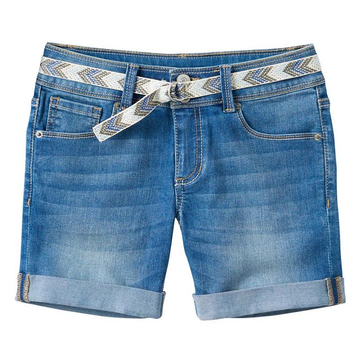 Plus Size Girls 7-16 Mudd&reg; Belted Medium Wash Midi Jean Shorts, Girl's, Size: 14 1/2, Blue (navy)