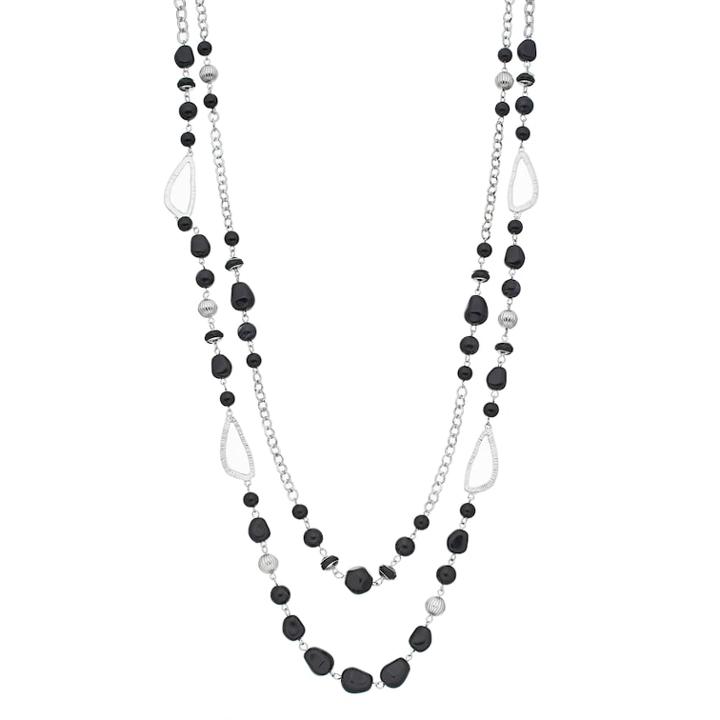 Long Beaded Double Strand Necklace, Women's, Black