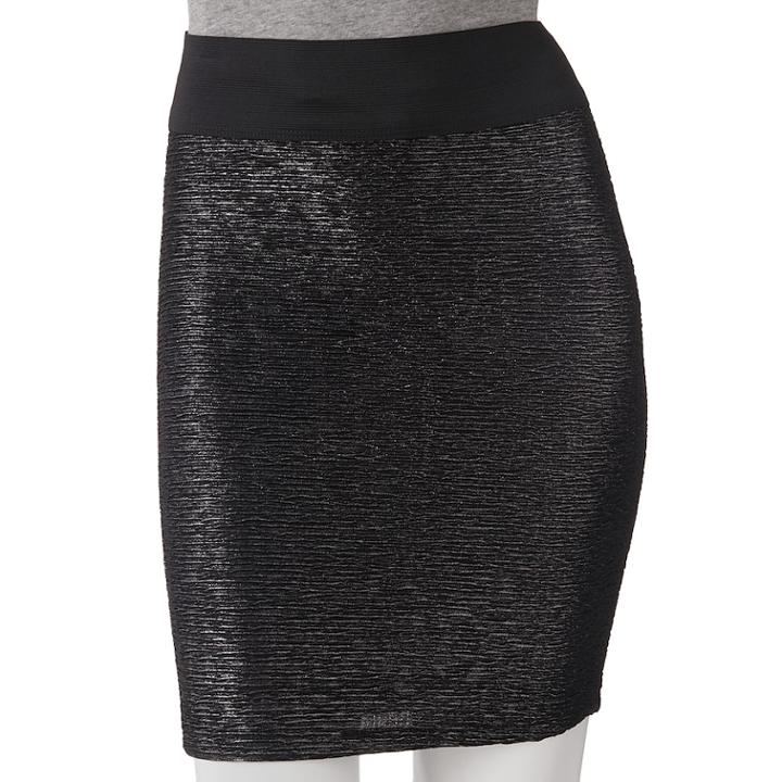 Stooshy Foil Body Con Skirt - Juniors, Teens, Size: Small, Black