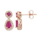 10k Rose Gold Ruby & 1/4 Carat T.w. Diamond Teardrop Earrings, Women's, Red