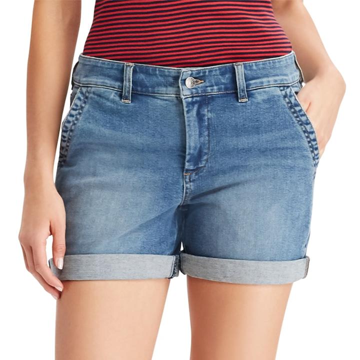 Women's Chaps Cuffed Jean Shorts, Size: 14, Blue