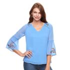 Women's Apt. 9&reg; Embroidered Chiffon Top, Size: Large, Blue (navy)