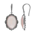 Lavish By Tjm Sterling Silver Pink Chalcedony Halo Drop Earrings - Made With Swarovski Marcasite, Women's
