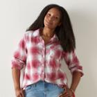 Plus Size Sonoma Goods For Life&trade; Plaid Essential Shirt, Women's, Size: 3xl, Dark Pink