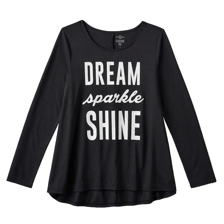 Girls 7-16 & Plus Size So&reg; Perfectly Soft High-low Hem Graphic Legging Tee, Girl's, Size: 12, Black