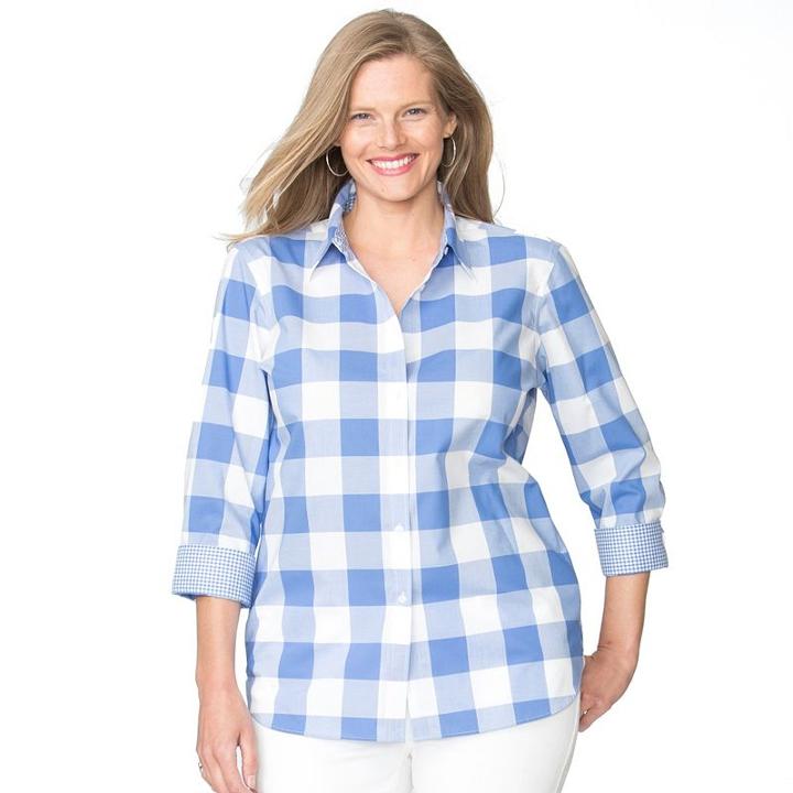 Plus Size Chaps Printed No-iron Shirt, Women's, Size: 2xl, Blue