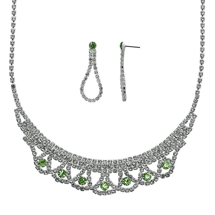 Crystal Allure Necklace And Teardrop Earring Set, Women's, Size: 16.5, Green
