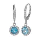 Swiss Blue Topaz And Lab-created White Sapphire Sterling Silver Halo Drop Earrings, Women's
